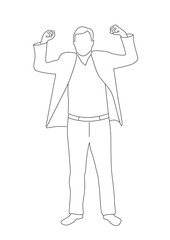 Line Art Business Man Showing Muscles Isolated on White. White collar worker, strength and power vector art