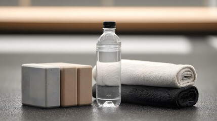 Hydration and Fitness Essentials Water Bottle, Yoga Blocks, and Towels
