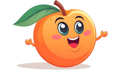 Cheerful Peach Waving Cartoon Vector Illustration Isolated on White Background