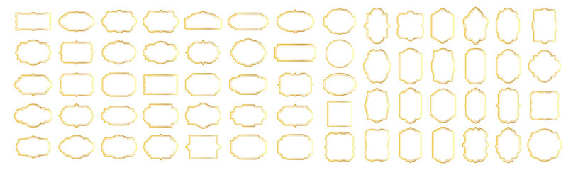 Vintage Label Frames Set. Editable Line Badges, Blank Stickers, Insignia Templates, Decorative Vector Outlines on Transparent Background