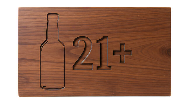 Engraved wooden sign celebrating the twenty-first birthday with symbolic elements - Powered by Adobe