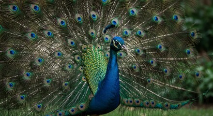 Obraz premium Peacock displaying iridescent plumage