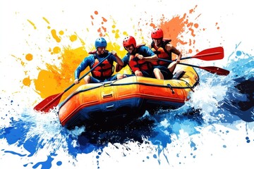 Three people actively enjoy a thrilling raft ride.