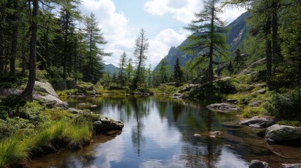 A remote mountain pond is a hidden gem in nature