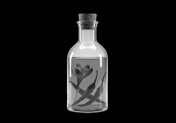 Bottle with chili peppers and saffron flower isolated on white background