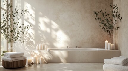 Serene and Minimalist Bathroom with Natural Elements and Calming Atmosphere for Relaxation and Wellness