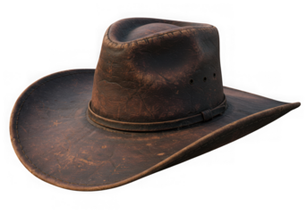 Brown leather cowboy hat isolated on white background