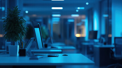 Wide HR office, Artificial intelligence elements and robots machine everywhere