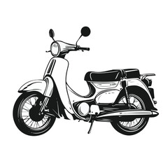 Obraz premium Vector Illustration Of Classic Scooter In Retro Style Black And White Silhouette