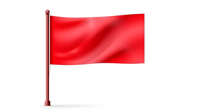 High-quality image of a red rectangular flag on a flagpole isolated on white background