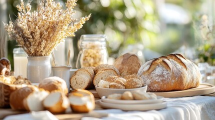 Freshly Baked Bread and Rustic Decor with Natural Light in a Cozy Dining Setting