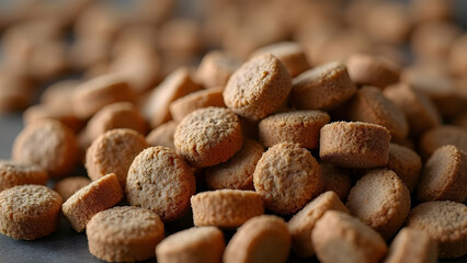 Large Breed Dried Dog Food Textural Background with Oversized Kibble, Visible Joint-Supporting Ingredients and Controlled Calcium