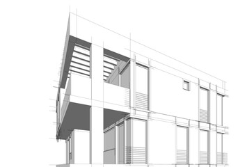 house building sketch architecture 3d illustration