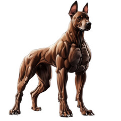 Musclebound Canine: An intense illustration showcases the powerful physique of a muscular canine. The dog's anatomy is prominently displayed, emphasizing strength and form. 