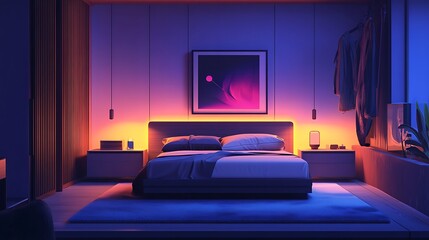 Modern bedroom night ambiance.