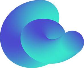 Gradient abstract blue shape. Liquid 3d element. Fluid wavy and swirl spiral. Dynamic trendy bright squiggle with soft gradation for poster design