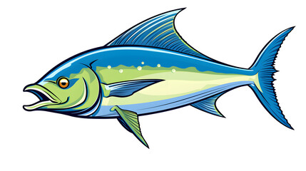 Obraz premium Mahi Mahi Lineart Cartoon Vector Illustration Isolated on White Background for Designs and Prints