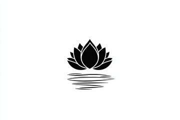 Obraz premium Simple black lotus flower silhouette above rippled water.