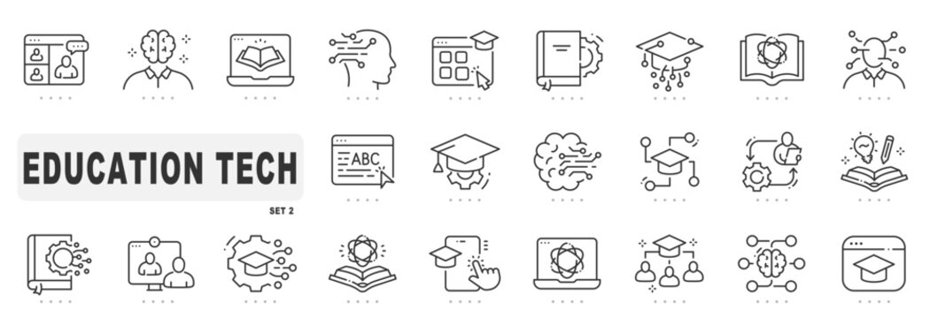 Set of education tech related line icons. Digital, online, smart, learning etc. Editable stroke. Set 2