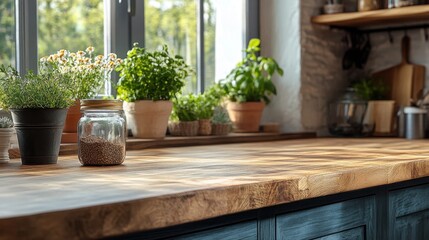 Bright Kitchen Corner with Fresh Herbs and Natural Light Enhancing a Welcoming Atmosphere