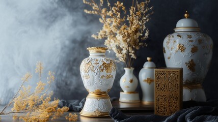 Vintage-Style Decorative Vase in Gold and White.