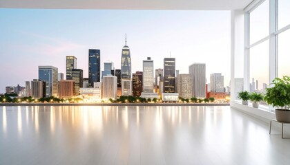 Obraz premium City Skyline View From Interior Room with Water