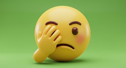 Fototapeta premium 3D Render of a Face Palm Emoji, Expressing Regret and Embarrassment on a Green Background