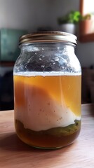 Layered fermented liquids in glass jar
