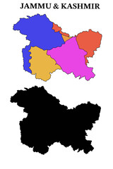 Political division and silhouette map of Jammu & Kashmir, India