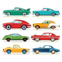 Fototapeta premium Nine classic Car arranged on a white background.