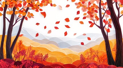Autumnal paper forest scene.
