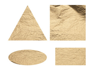 Golden foil texture with a glossy, metallic finish, featuring geometric shapes like ellipse,