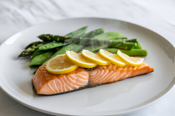 grilled salmon steak with lemon