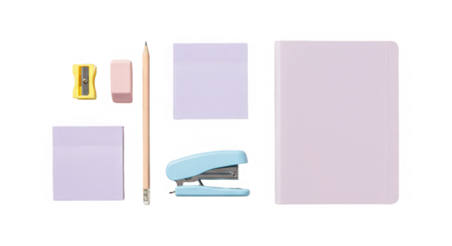 Desk essentials Pencil papers sharpener stapler eraser
