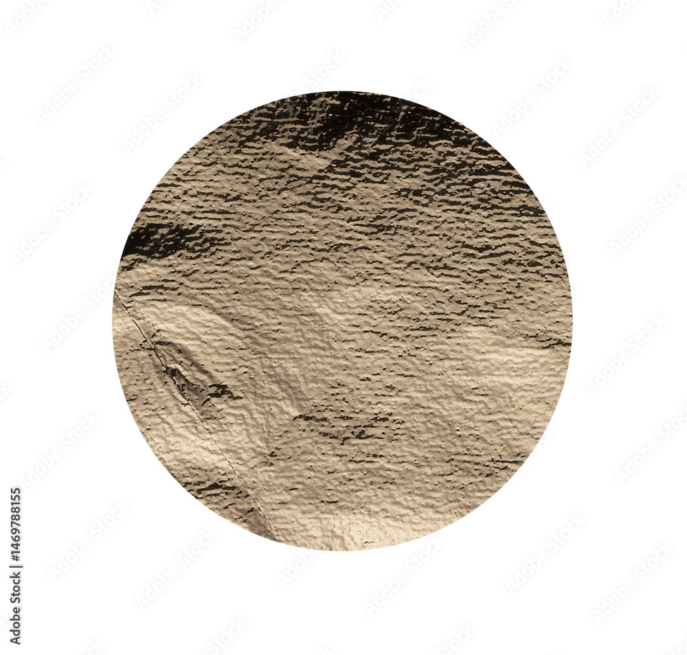 Poster golden foil texture with a shiny, metallic finish, featuring a round, circular shape resembling a