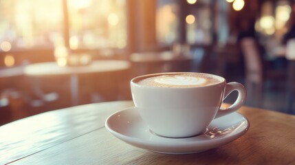 Aromatic Latte in Cozy Cafe: Warm Morning Delight