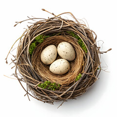 Obraz premium Three Speckled Eggs in a Bird's Nest