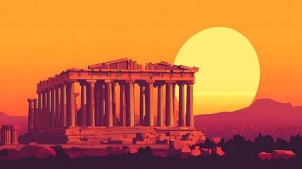 Obraz premium Sunset over Parthenon with Athens.