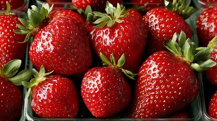 Fresh, juicy strawberries in clear plastic containers