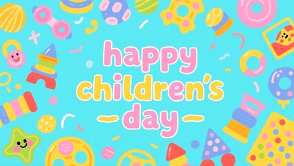 Happy Children’s Day text in various fonts with vibrant colors and playful style, celebrating children’s joy and creativity, perfect for party invitations and cards.