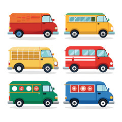 Nine  classic Delivery Van arranged on a white background.
