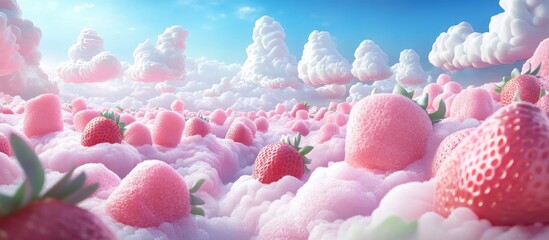Pink strawberry cloud field fantasy scene