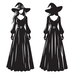 Witchy maxi with ruffles silhouette – witchy dress silhouette – witchy dress vector – witchy dress illustration – ladies dress silhouette – silhouette of witchy maxi

