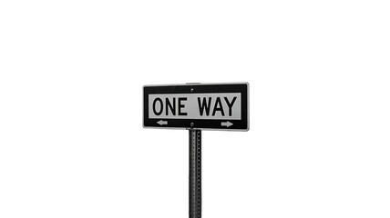 Two one-way street signs pointing in opposite directions, mounted on a single pole