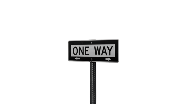 Two one-way street signs pointing in opposite directions, mounted on a single pole