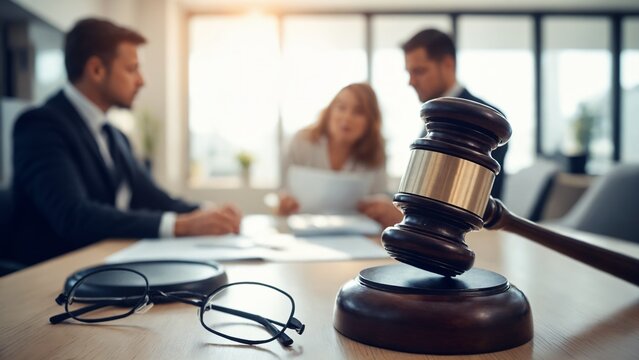 Judge’s Gavel and Legal Consultation with Clients – Law Services Concept