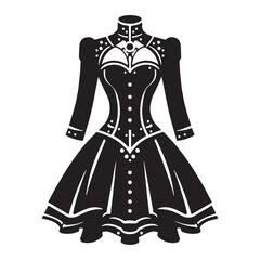 Steampunk dress with button details silhouette – steampunk dress silhouette – steampunk dress vector – steampunk dress illustration – ladies dress silhouette – silhouette of steampunk dress

