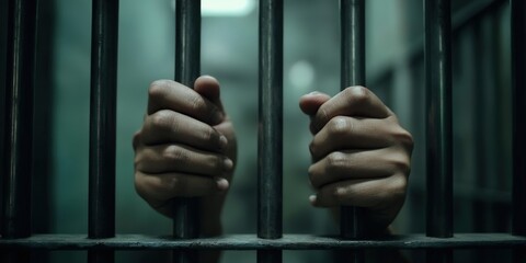 A person's hands holding the bars of their prison cell	
