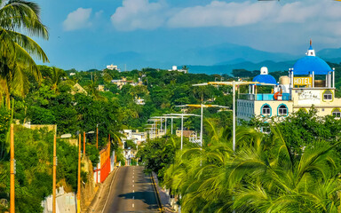 Beautiful city seascape landscape panorama and view Puerto Escondido Mexico.
