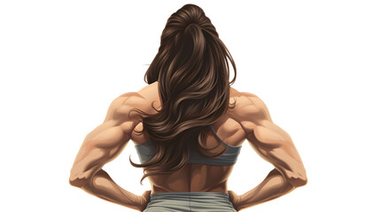 Professional Muscle Woman Back View Cartoon Illustration for Fitness Promotions